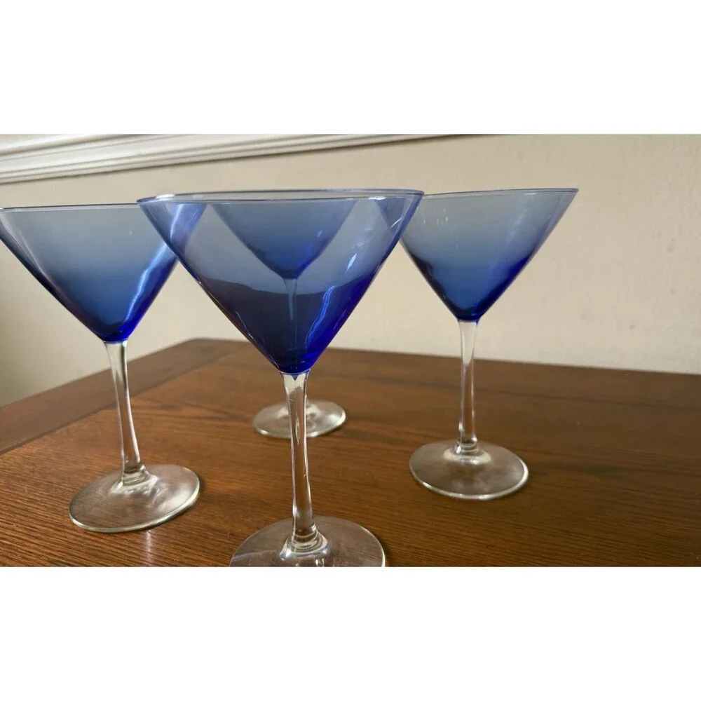 Set of 4 Libbey Vina Blue Martini Glasses 7 3/8